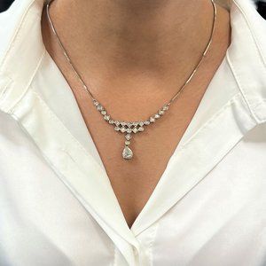 Rachel Koen Pear Round and Carre Shape Diamond Necklace 18K White Gold 2.25Cttw